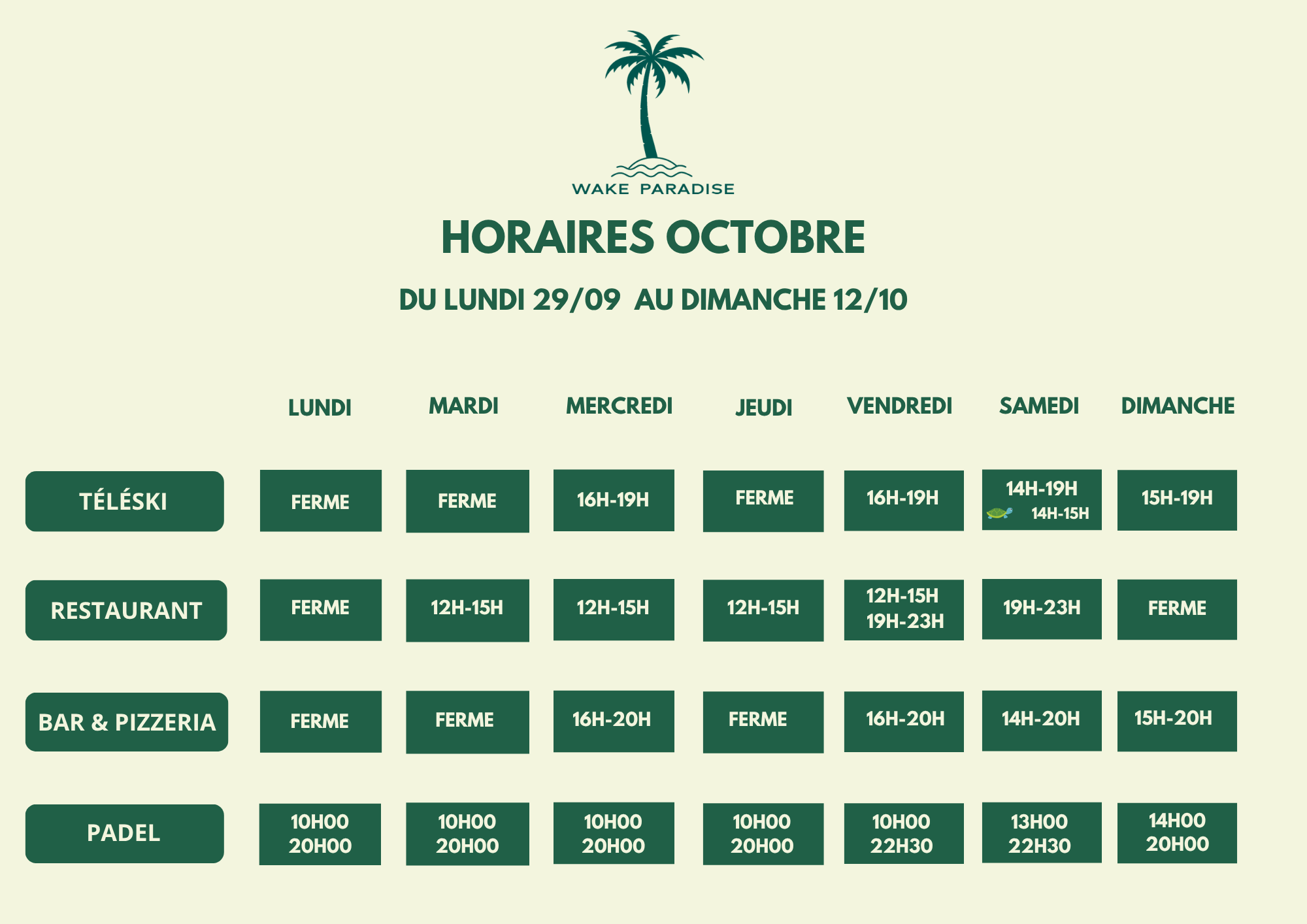 horaire octobre
